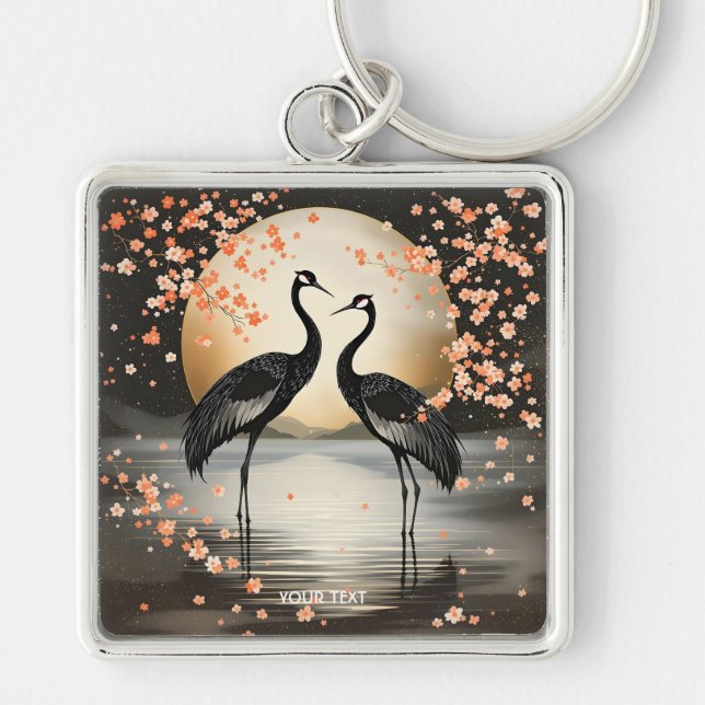 Porte-clés Fantasy Cute Two Black Cranes (Devant)