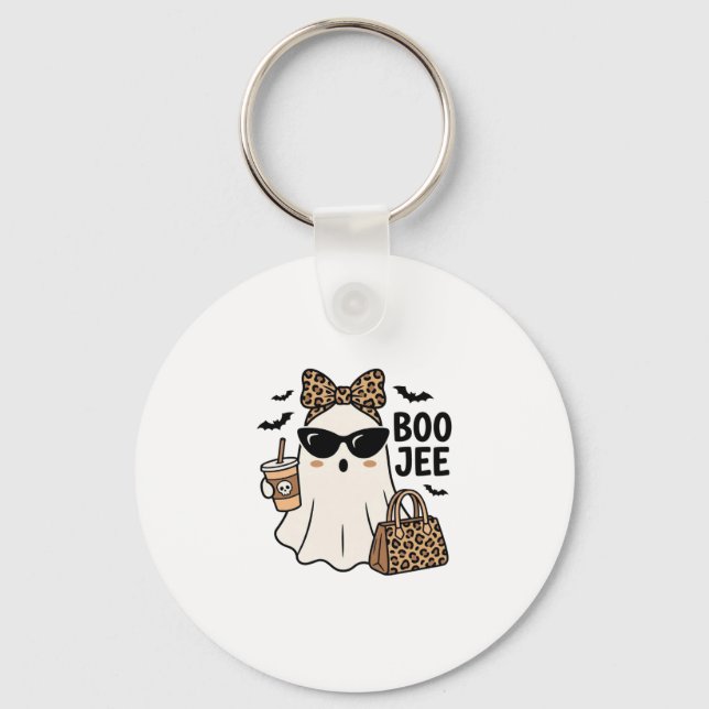 Porte-clés Fantôme Boo Jee Halloween Léopard Nœud Vector Desi (Recto)