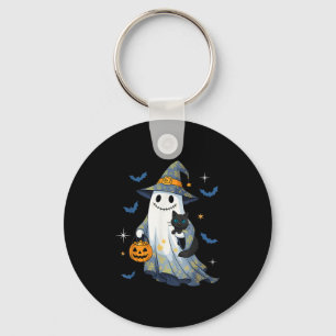 Porte-clés Fantôme de Halloween Sorcière tenant un chat noir 