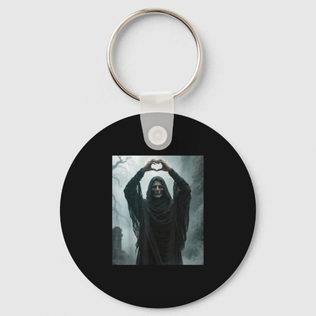 Porte-clés Fantôme drôle coeur mains visage effrayant hallowe (Recto)
