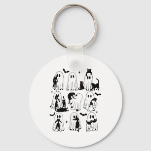 Porte-clés Fantôme Drôle Tenant Un Chat Noir Lazy Halloween S