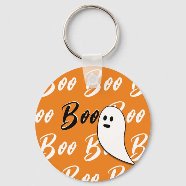 Porte-clés Fantôme Halloween noir blanc orange boo (Recto)