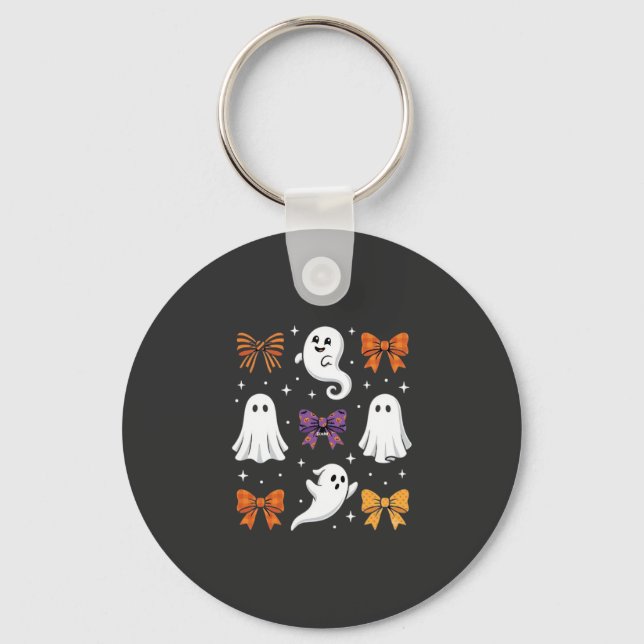 Porte-clés Fantôme Mignon avec Rubans Design Halloween_1 (Recto)