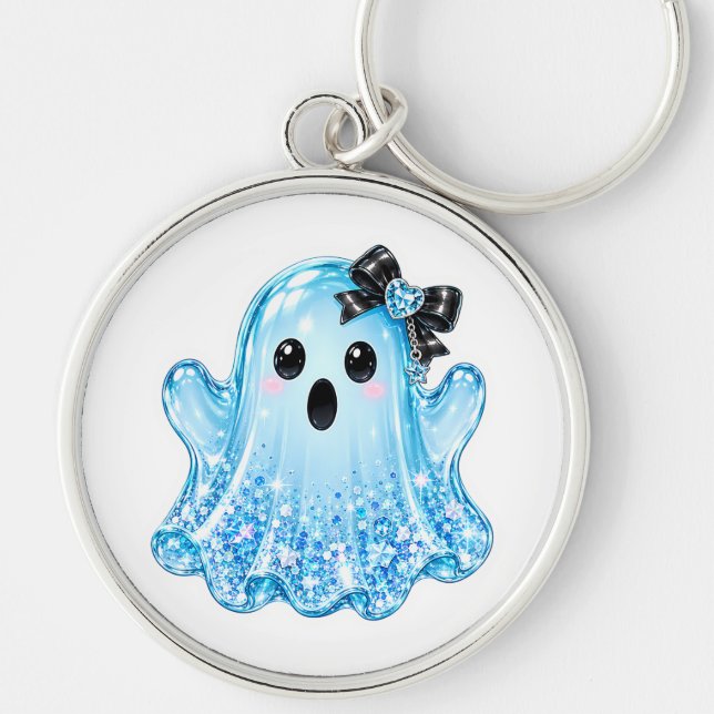 Porte-clés fantôme pailleté bleu mignon et effraya (Devant)