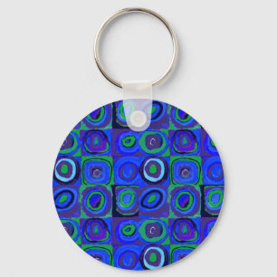 Porte-clés Farbstudie Quadrate Carré Cercles bleus