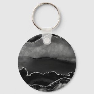 Porte-clés Faux Black Marbré Agate Elégante Parties scintilla