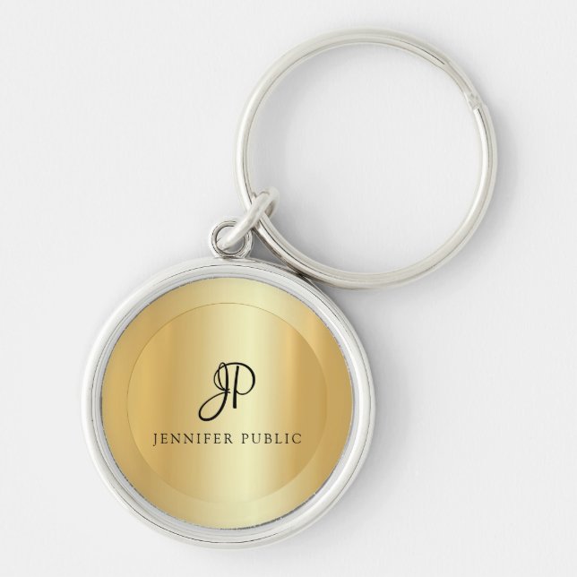 Porte-clés Faux Gold Ajoutez Votre Nom Elégant Modèle Moderne (Devant)