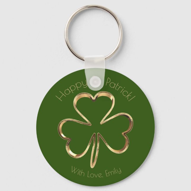 Porte-clés Faux Gold Shamrock Clover Texte personnalisé St Pa (Recto)