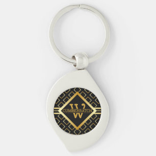 Porte-clés FAUX Motif Géométrique Or MONOGRAMME sur NOIR