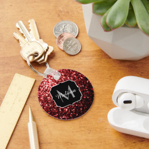 Porte-clés Faux paillettes rouge foncé éclats de glamour Mono
