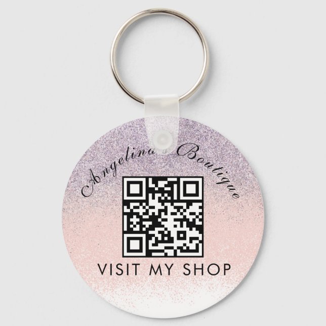 Porte-clés Faux Parties scintillant Business QR Code Monogram (Recto)