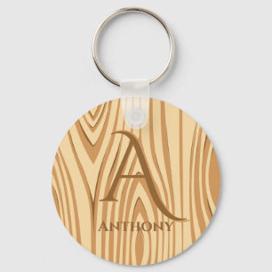 Porte-clés Faux rustique Brown en bois filmé Monogramme sur m