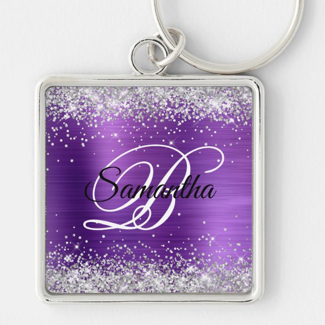 Porte-clés Faux Shiny Silver Parties scintillant Amethyst Foi (Devant)