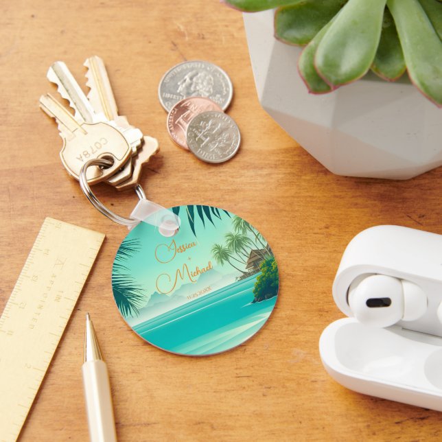 Porte-clés Faveur de mariage sur la plage personnalisée (Bureau)