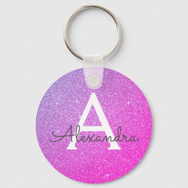 Porte-clés Faveur de monogramme scintillant et pailleté rose  (Recto)
