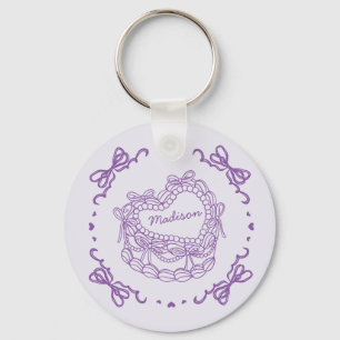 Porte-clés Faveurs de gâteau Coquette Rétro Cœur Arc Violet