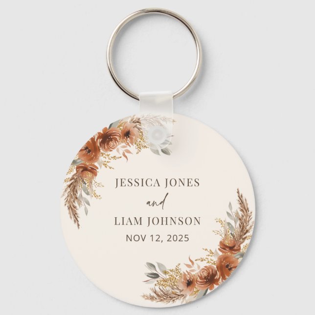 Porte-clés Faveurs de mariage rustiques boho florales automna (Recto)