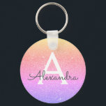 Porte-clés Favori de monogramme scintillant et pailleté rose<br><div class="desc">Chaîne de clés élégante en faux scintillement et paillettes ombrées pastel or,  orange,  rose et violet. Ces porte-clés peuvent être personnalisés pour inclure votre initiale et votre prénom et sont un cadeau idéal pour une douche de mariée,  une soirée de filles ou un anniversaire.</div>