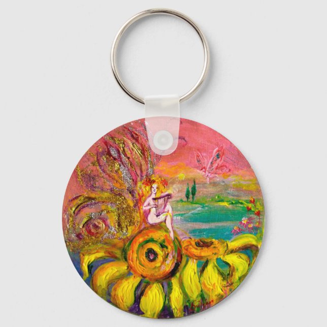 Porte-clés FÉE DES TOURNESOLS jaune rose noir (Recto)