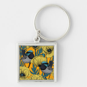 Porte-clés Fée et pavots en jaune