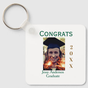 Porte-clés Félicitations diplômé vert or année 20XX nom simpl