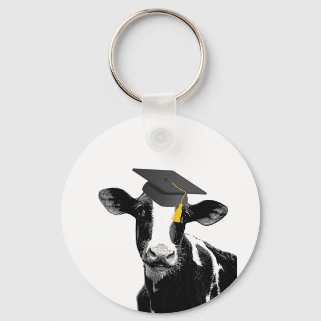 Porte-clés Félicitations Graduation Funny Cow en Casquette (Recto)