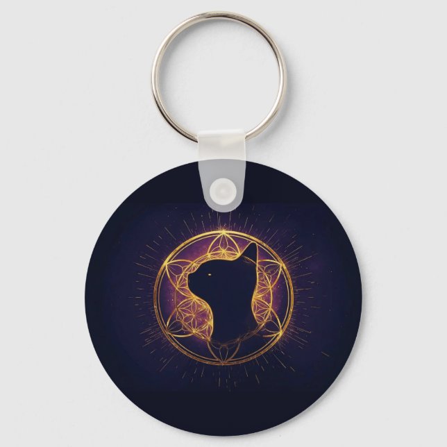 Porte-clés Félin Mystique au Sein du Cercle Sacré (Recto)
