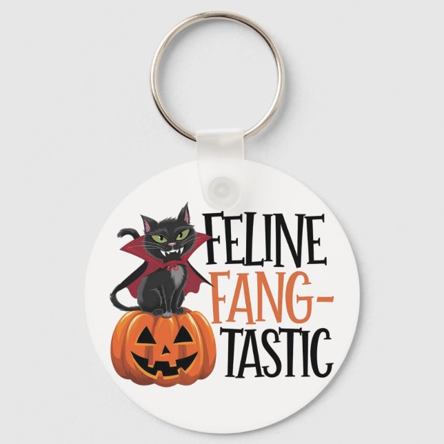 Porte-clés Feline Fang-tastic Halloween Conception de chat Va (Recto)