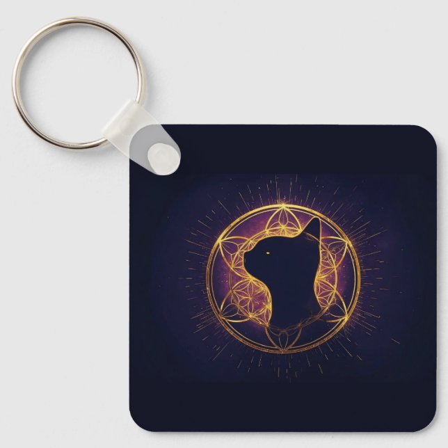 Porte-clés Féline mystique au sein du cercle sacré (Recto)
