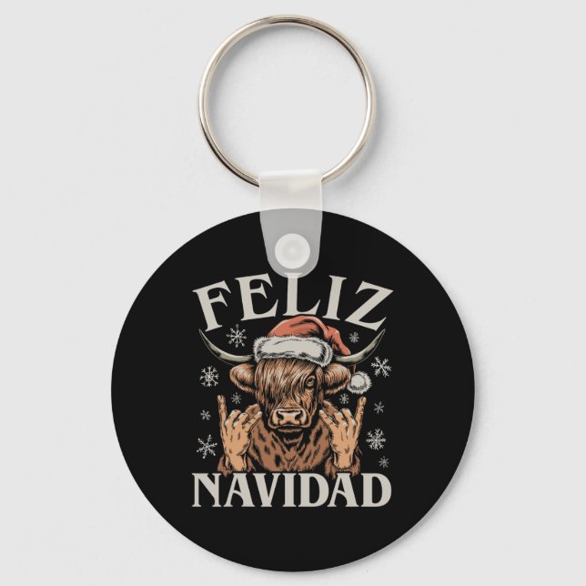 Porte-clés Feliz Navidad Meme Emo Cow Funny Meme Noël (Recto)