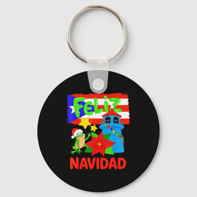 Porte-clés Feliz Navidad Puerto Rico Flag Floral Frog Boricua (Recto)