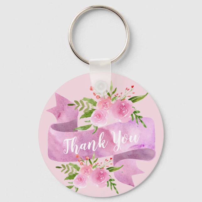 Porte-clés Féminin Chic Fleur Rose Pâle Merci (Recto)
