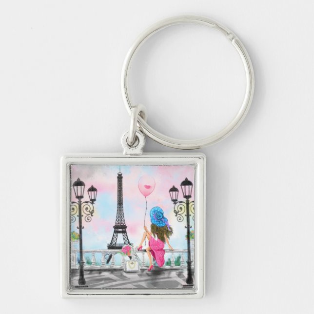 Porte-clés Femme À Paris Tour Eiffel Porte - clé Cadeau (Devant)