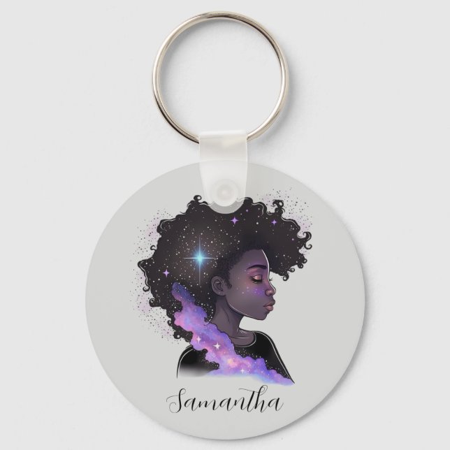 Porte-clés Femme Afro-étincelante (Recto)