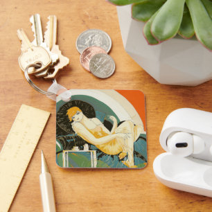 Porte-clés Femme Art Déco Vintage Allongée sur un Canapé, Cho