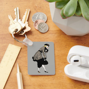 Porte-clés Femme Art Déco vintage en veste Empreinte de léopa