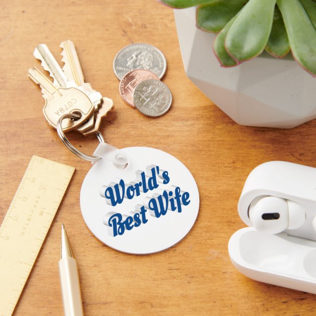 Porte-clés Femme avec texte bleu (Bureau)