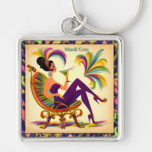 Porte-clés Femme de Mardi Gras du milieu du siècle avec un Ma