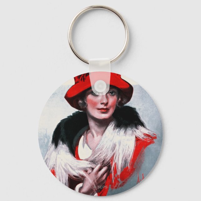 Porte-clés Femme en Casquette rouge (Recto)