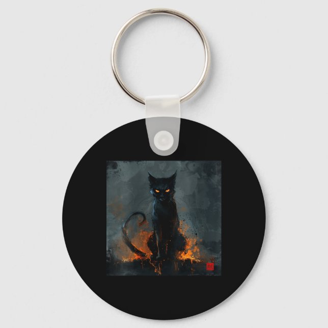 Porte-clés Femme Halloween Chat Noir Col en V (Recto)