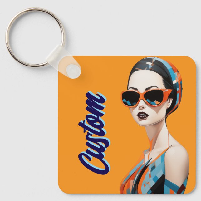 Porte-clés Femme moderne chic, élégance géométrique (Recto)