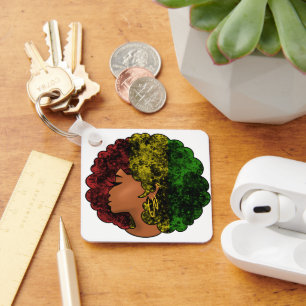 Porte-clés Femme noire rasta afro rouge jaune vert 