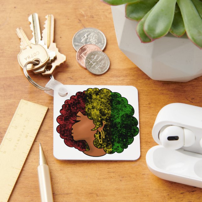 Porte-clés Femme noire rasta afro rouge jaune vert  (Bureau)