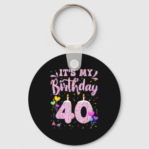 Porte-clés femme qui fête son 40e anniversaire doughnut joyeu