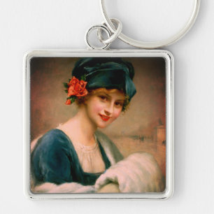 Porte-clés Femme vintage en fourrure main muette portrait d'h