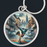 Porte-clés Femmes en action de Breakdancer Silhouette de New<br><div class="desc">Ressens le rythme. Possède les rues. Cet art urbain audacieux capture un breakdancer à mi-main, gelé dans le temps au milieu de l'énergie brute d'une ruelle NYC bordée de graffitis. Son pouvoir, son équilibre et son expression féroce rayonnent la liberté et la créativité — une véritable célébration de la culture...</div>