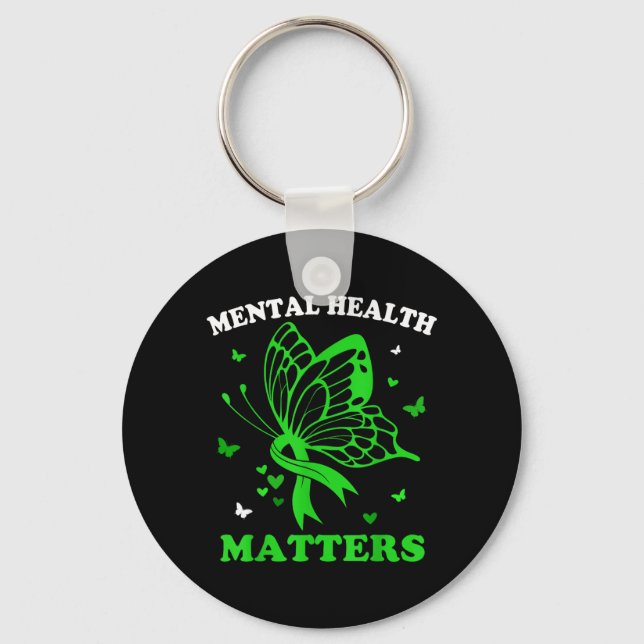 Porte-clés Femmes Ruban Vert Papillon Santé Mentale (Recto)