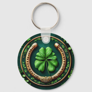 Porte-clés Fer à cheval chanceux et motif de trèfle