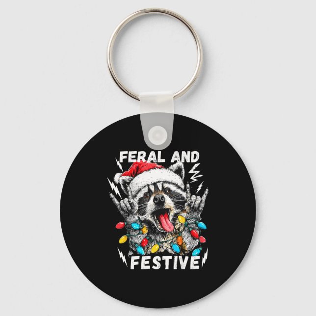 Porte-clés Feral And Festive Funny Christmas Rocker Raccoon S (Recto)