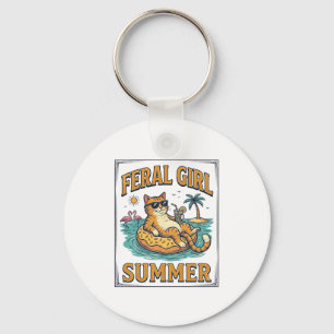Porte-clés Feral Girl Summer Cat Float Vintage Shirt Design_1